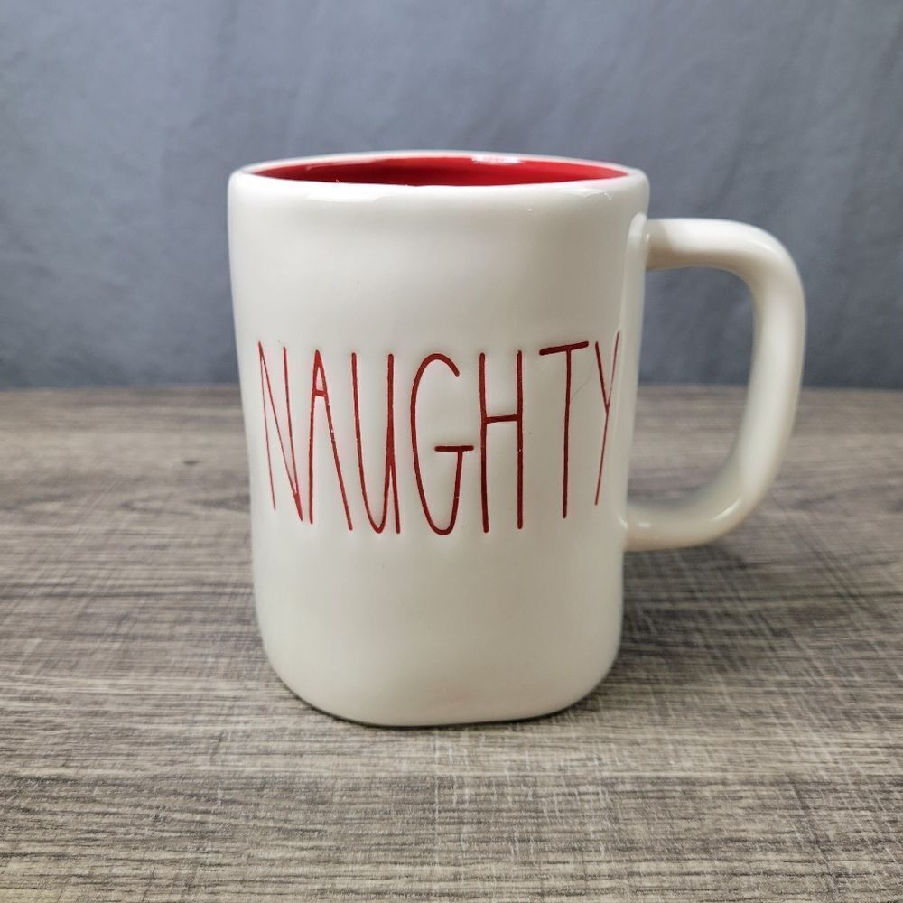 Rae Dunn Artisan Collection Farmhouse White Red Naughty Nice Christmas Mug